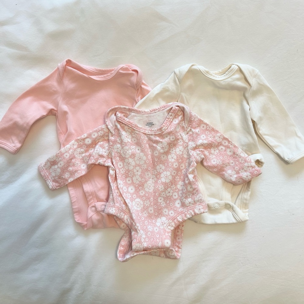 Baby Long-Sleeve One-Piece Bodysuit Trio - Pink, Light Pink, Cream